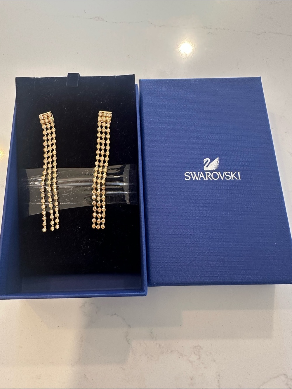 Swarovski Rose Gold Linear Crystal Drop Earrings